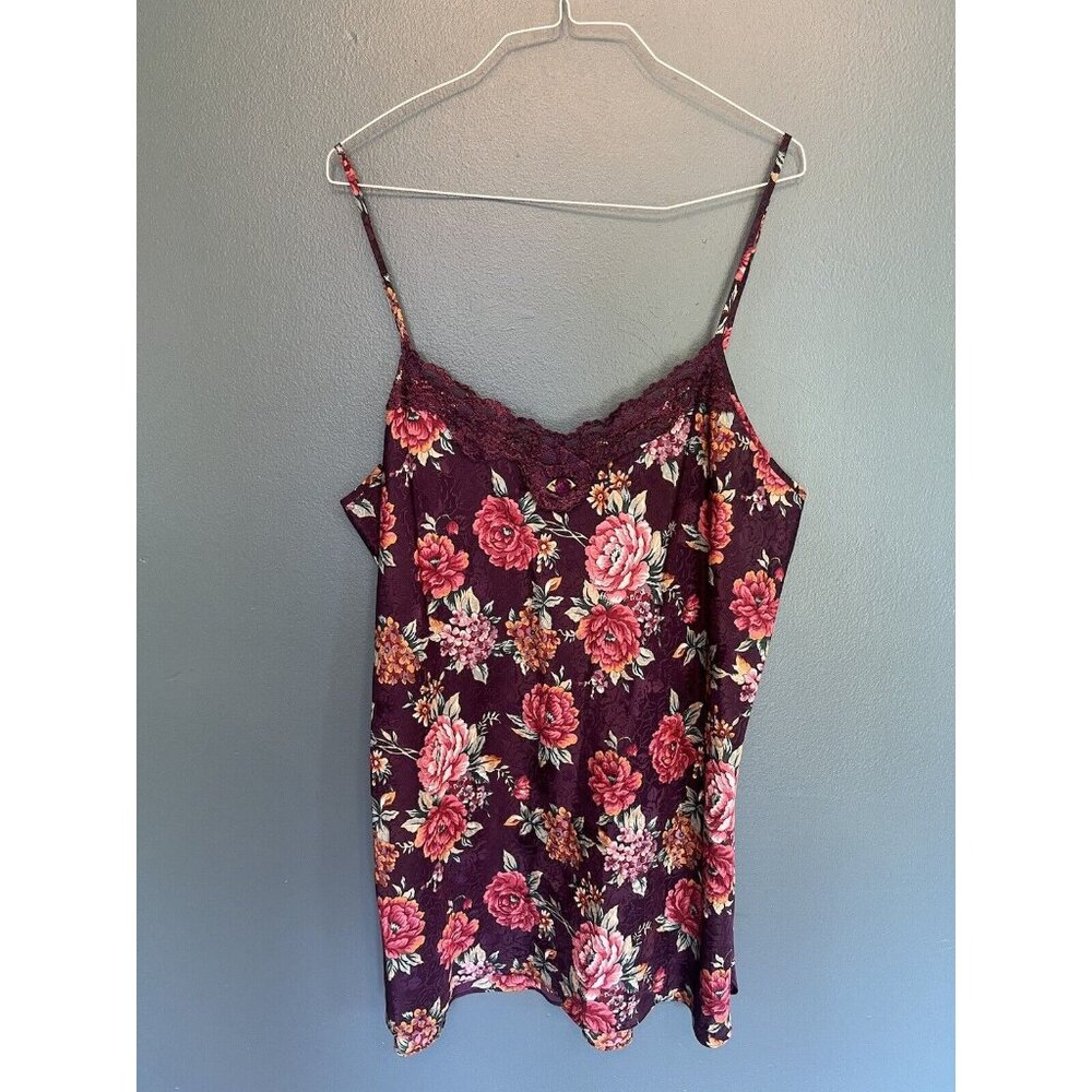 Vintage‎ California Miss Silky Slip Dress 2X Purple floral lace 90’s Y2K